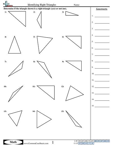 Identifying Right Triangles Worksheet - Identifying Right Triangles worksheet